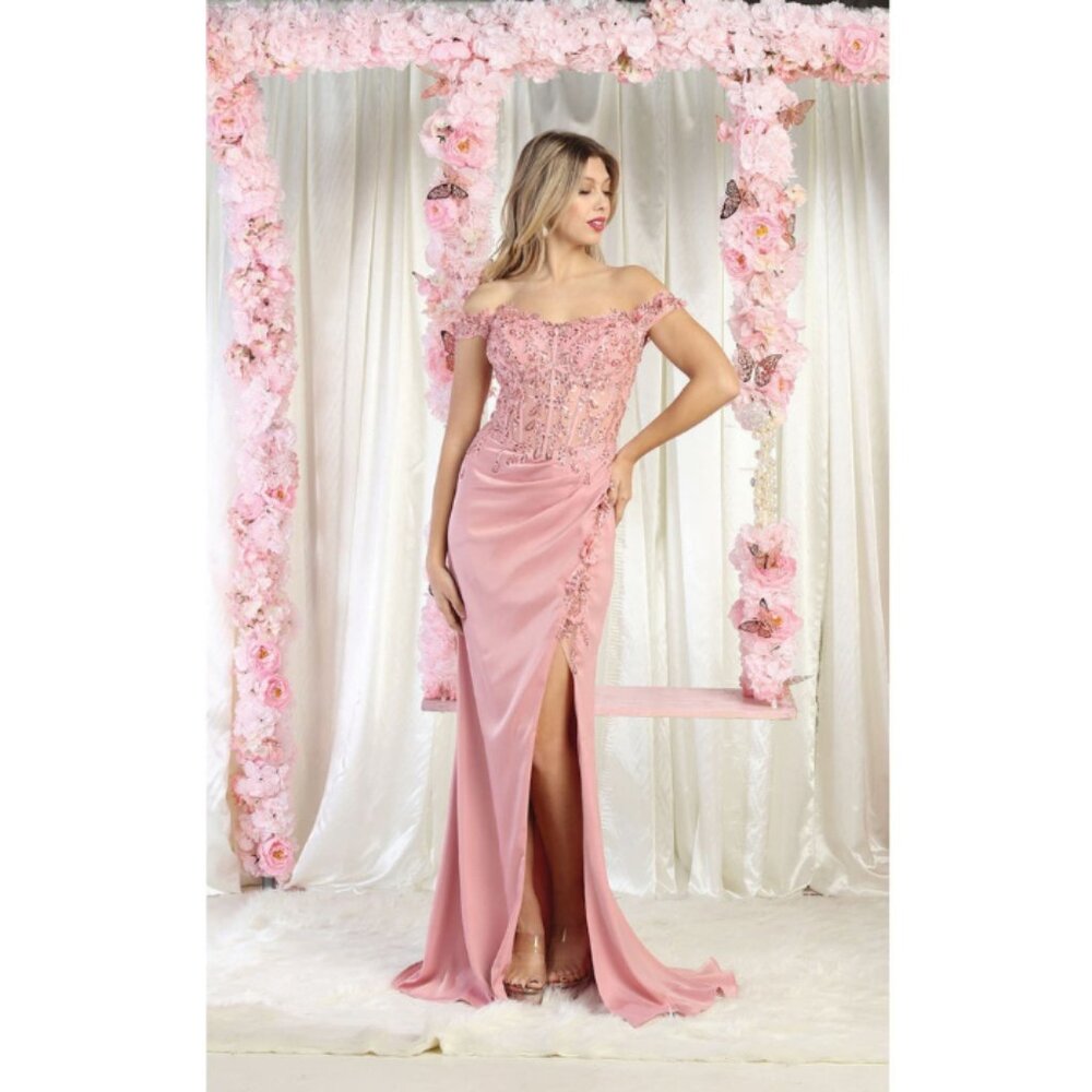 Dusty Rose Gala Sweetheart Off The Shoulder Sheath Dress By May Queen MQ1962